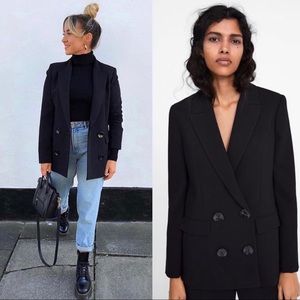 Zara Black Double-Breasted Blazer